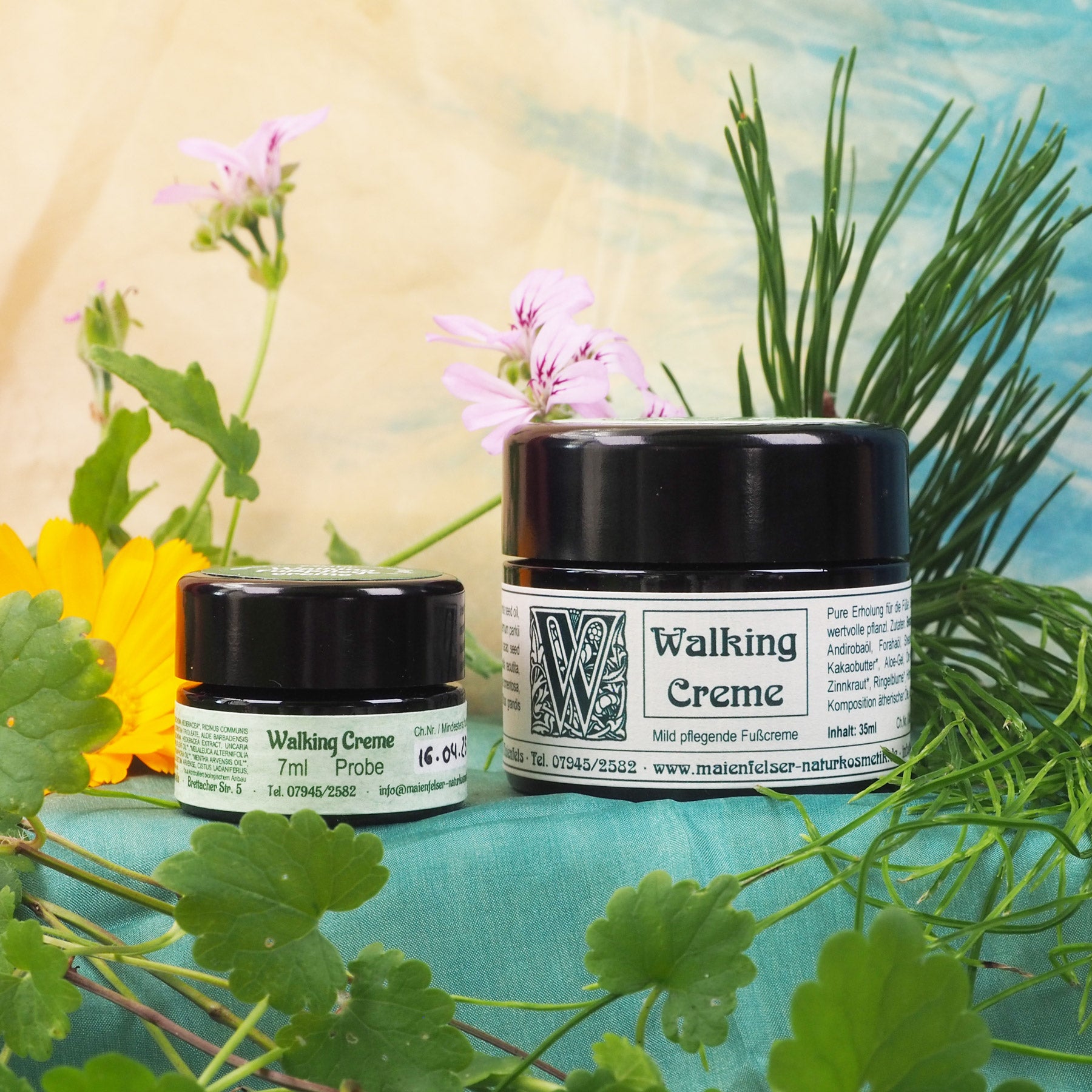 Walking Fußpflegecreme in 7ml und 35ml Tiegel.